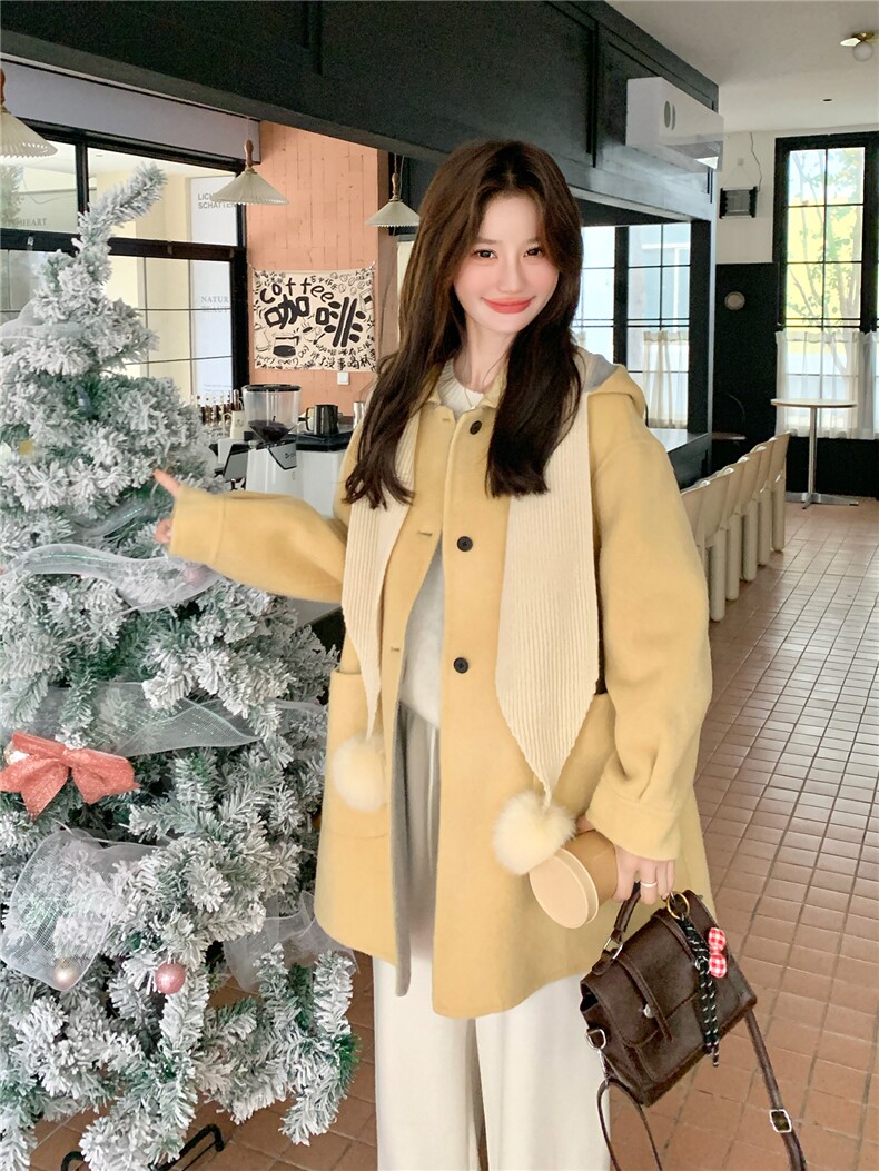 韩版减龄双面羊绒大衣女高级感中长款毛呢外套,女装毛呢外套,2C007