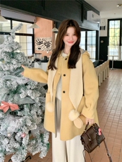 韩版减龄双面羊绒大衣女高级感中长款毛呢外套，女装毛呢外套，2C007