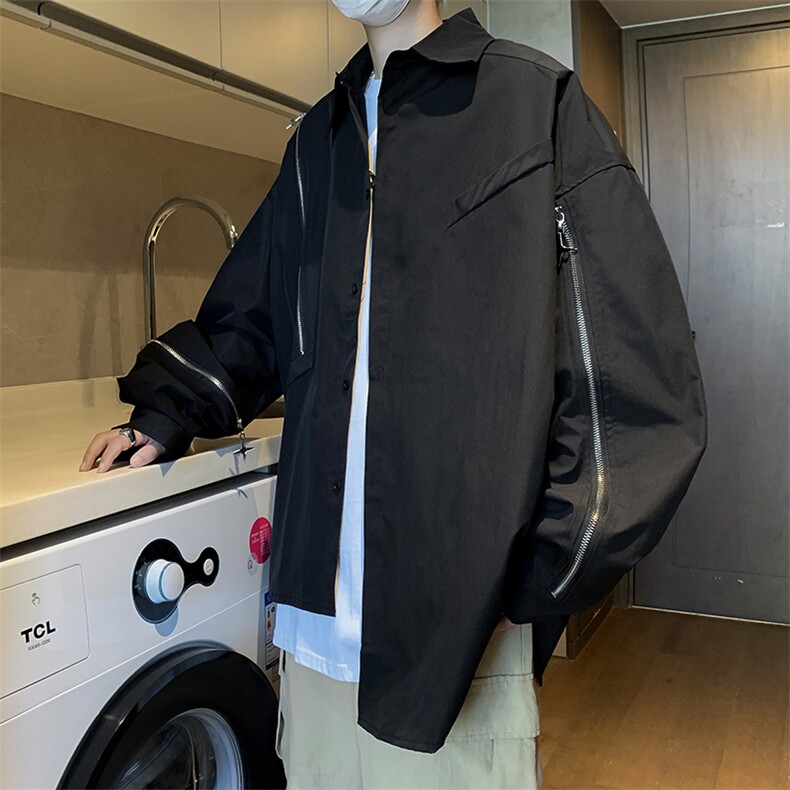 美式高街衬衫男韩版潮流拉链个性帅气2023秋冬季ins外套CY549-P43,男装衬衫,星座412-3