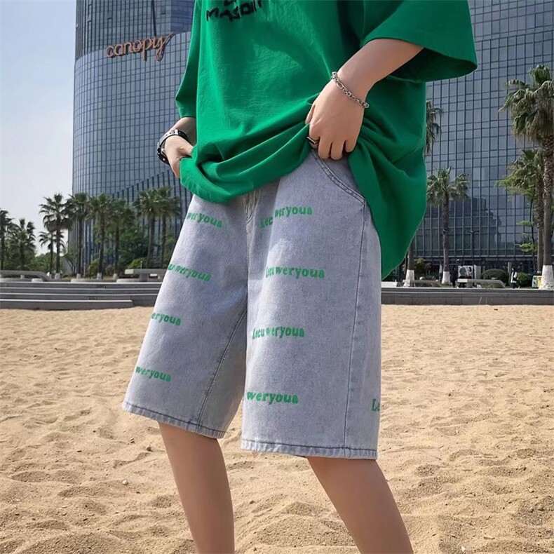 高街男夏季五分裤满印牛仔短裤N206P35图片