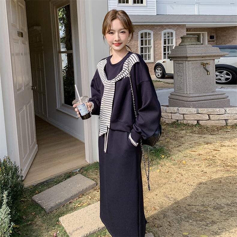 现货：春装新款时尚百搭撞色休闲套装裙两件套2C135-6876P165K248,女装套装/套裙,2C135
