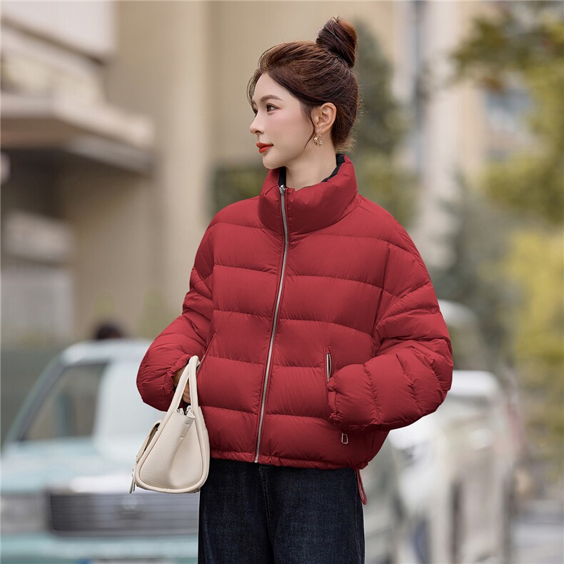 现货新标90%白鸭绒2025年冬季双面穿短款羽绒服,女装羽绒服,布依丽人