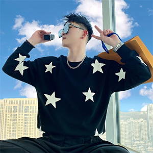 AW106/P75控105秋季社会小伙圆领套头满天星痞帅百搭卫衣男图片