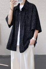 8XL-M肌理褶皱冰丝短袖衬衫男夏薄款半袖防晒衬衣外套DC28010P45，男装衬衫，电商B312