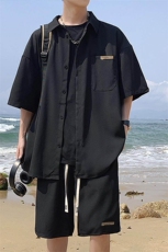 特批P50无差价夏大码短袖衬衫短裤男垂坠感薄款运动休闲套装TZ053，男装衬衫，电商A001