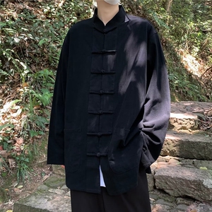24新中式男装春夏风盘扣棉麻衬衫长袖唐装衬衣外搭-TZ0524图片