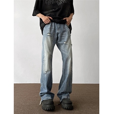 现货~春夏美式复古破洞闪电纹水洗牛仔裤2XZ502-K733-P65控88，男装牛仔裤，星座502