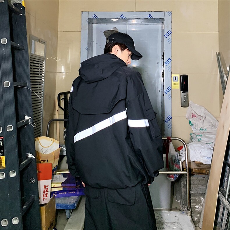 反光套装个性街头潮流套头连帽上衣束脚长裤两件套A452-1983,男装休闲套装,电商A452