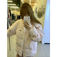 韩版辣妹粉色字母印花保暖棉服外套女冬季新款百搭棉衣立领面包服，男装夹克，星座506A
