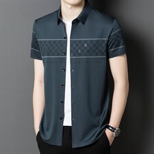 衬衫男冰丝短袖2023夏季商务休闲免烫宽松中年时尚百搭男装，男装衬衫，电商B212（原钱塘6029）