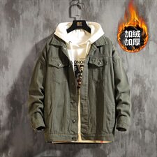 2019冬季新款日系休闲大码男加绒加厚宽松牛仔外套棉衣J1211-P85，男装棉衣，电商A001