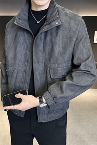 美式短款宽松男装皮衣2025秋季外套男夹克偏大C317-2591-P165图片