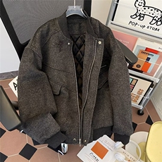 美式潮流夹棉毛呢棉服外套男冬季落肩宽松呢料棉衣夹克W6295-P109，男装棉衣，星座412-3