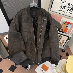 美式潮流夹棉毛呢棉服外套男冬季落肩宽松呢料棉衣夹克W6295-P109图片