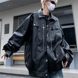 美式复古cleanfit短款皮衣外套男休闲宽松皮夹克