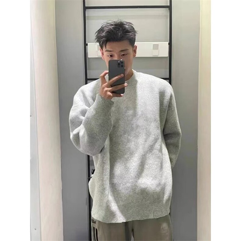 圆领毛衣男款秋冬美式慵懒高级感针织衫内搭打底衫Y5020-P53,男装T恤,星座208-5