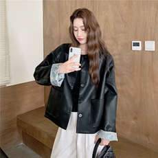 新中式风两面穿碎花皮衣外套女秋季2025新款巨好看休闲减龄夹克，女装皮衣，2C218