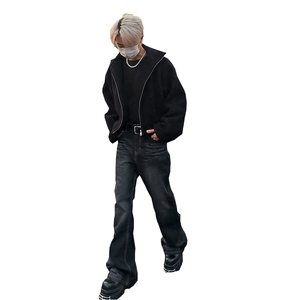 美式ins高街hiphop重工艺水洗微喇复古蓝牛仔裤货号K2320-1P55图片