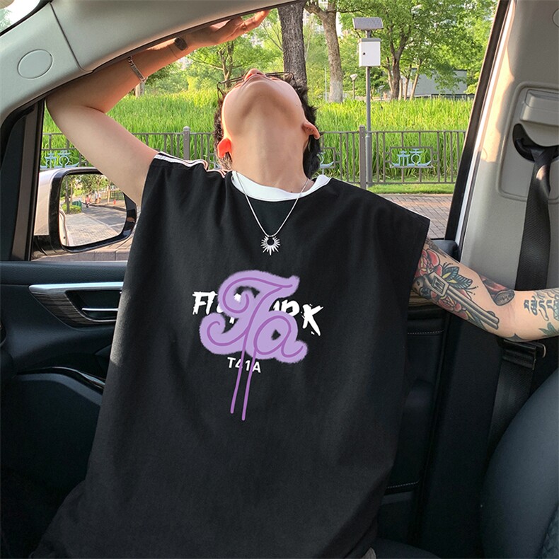 量大优供视频直播高品质重磅260克双纱纯棉印花背心无袖T恤DB296，男装背心/马甲，电商A486