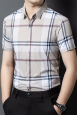 QLM15275夏季薄款休闲短袖衬衣中年男式爸爸装衬衫格子半袖，男装衬衫，电商B360