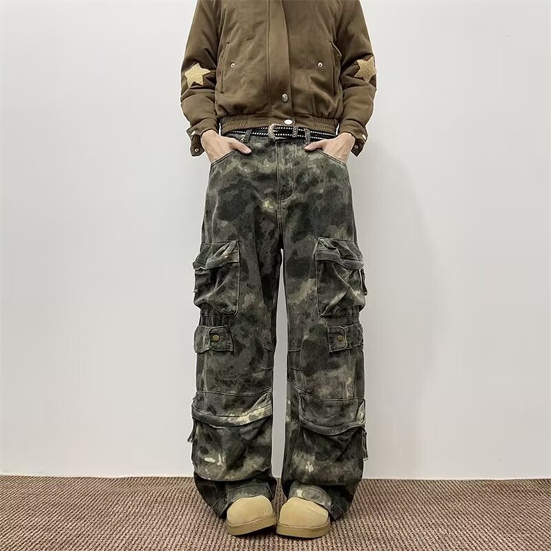 A2308TP65-秋季新款2025美式复古重工迷彩宽松长裤男阔腿工装裤子图片