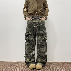 A2308TP65-秋季新款2025美式复古重工迷彩宽松长裤男阔腿工装裤子图片
