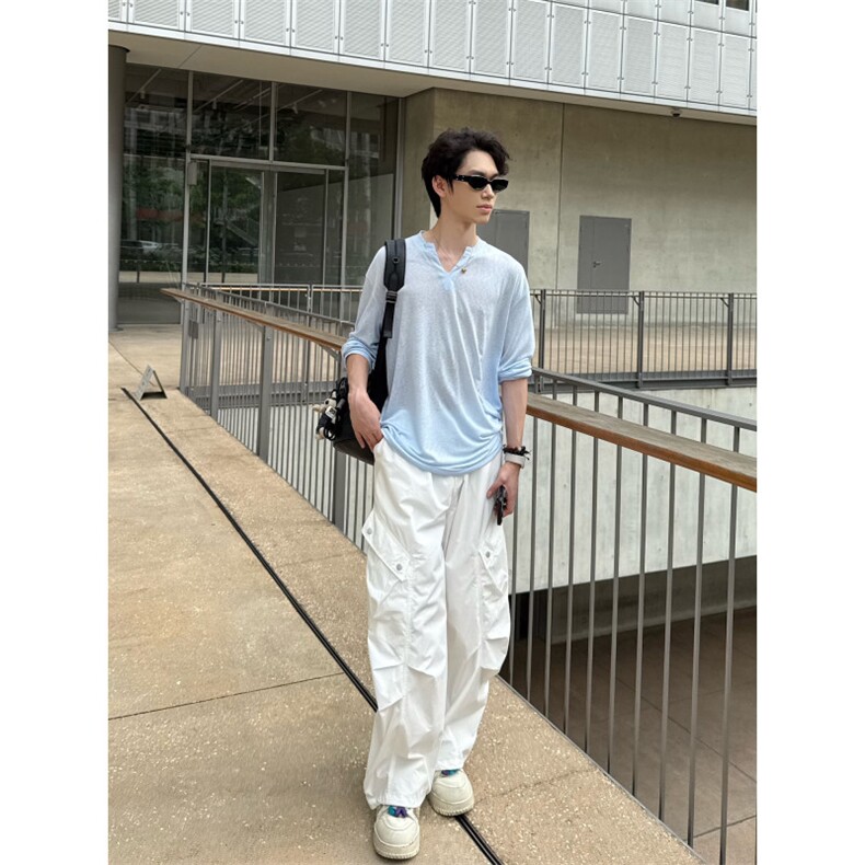 C316T99P48初秋新款天丝透气V领长袖T恤防晒打底衫性感,男装防晒衣,电商C316
