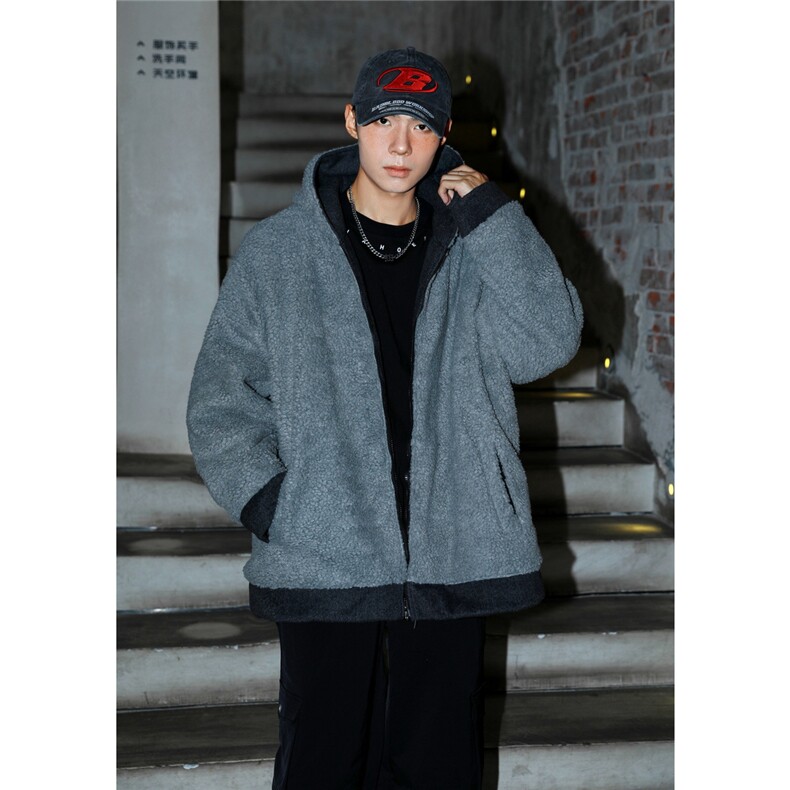 秋冬呢子外套加厚加绒羊羔毛外套双面穿夹克1016-1W92P128K158,男装夹克,星座1016-1（原电商B408-1）