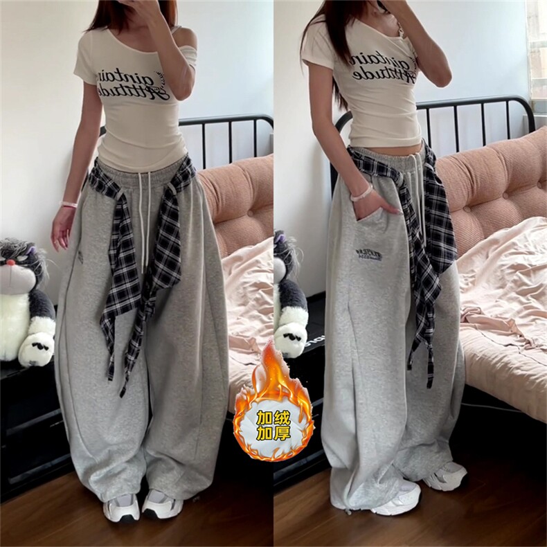 1506-1/MK26591/P48咖喱人美式格子屁帘叠穿弯刀卫裤女宽松，男装休闲裤，星座1506-1