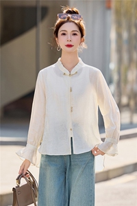 【春季女装新款】大量现货时尚立领新中式衬衫图片