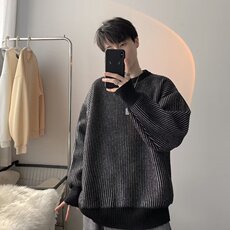 黑白条纹毛衣男潮软糯秋冬外套内搭宽松情侣针织衫网图YME12-P50，男装针织衫/毛衣，星座302B-2