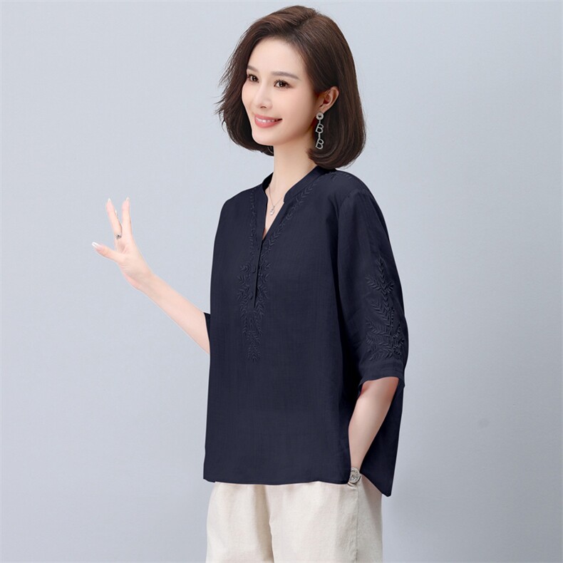 棉麻半袖上衣女高端亚麻t恤女苎麻女装宽松短款2025新款白色短袖,女装衬衫,希欧阁