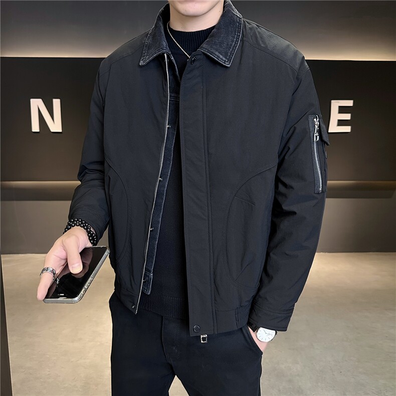 M-3XLB3533235P190黑色2025牛仔假两件翻领冬季男羽绒服外套,男装羽绒服,电商B353