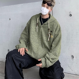 美式复古设计感针织连帽外套男小众早春慵懒卫衣开衫潮牌图片
