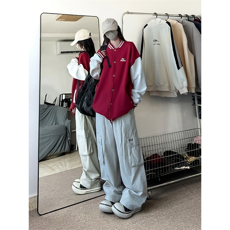 抖音得物高品质重磅全棉二开360克立领棒球服开衫卫衣外套1201,女装短外套,电商A486