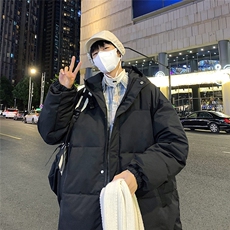港风夜景长款连帽羽绒服标50白鸭绒YR150特批P195控298，男装羽绒服，电商A247