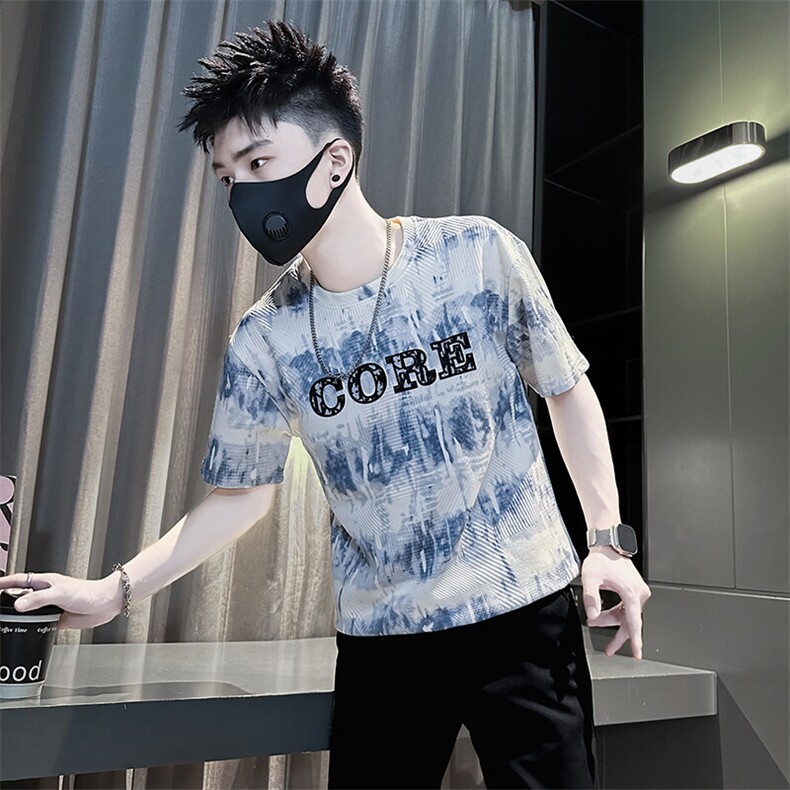 扎染印花短袖T恤男痞帅高级感潮牌社会小伙半袖301C-DT98-P48控68图片