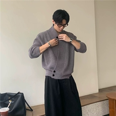 濮院针织衫慵懒针织衫外套复古百搭松弛感开衫道袍毛衣MF45P65，男装针织衫/毛衣，电商D256-1(原A064-1)