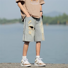 黄泥牛仔短裤男韩版潮高街破洞2024夏季新款ins五分裤RK1614-P41，男装牛仔裤，星座412-3