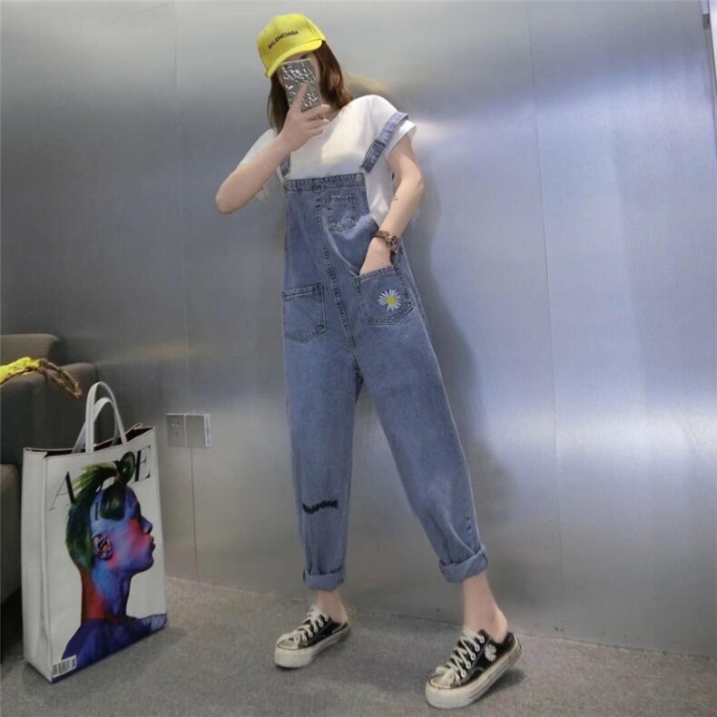 AK2208-P48新款牛仔韩版宽松显瘦学院风休闲直筒九分连体裤,女装休闲裤,星座617A-2