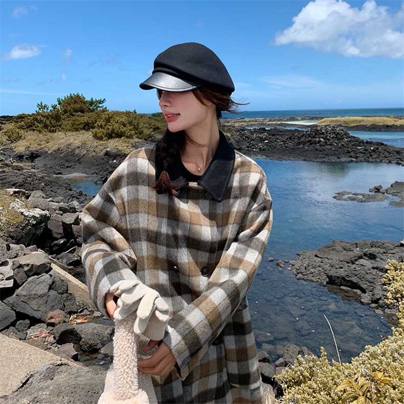今年流行格子双面羊绒大衣女2024秋冬新款韩系高级感绵羊毛呢外套,女装毛呢外套,英标秀