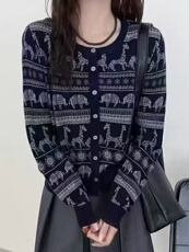 法式高端费尔岛提花毛针织开衫女2025新款长袖毛衣外套叠穿上衣潮，女装针织衫/毛衣，晨旭羊绒