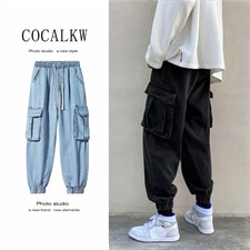 工装牛仔裤男宽松百搭潮牌韩版九分老爹裤男ins港风束脚k1801-p45，男装牛仔裤，星座1008-1