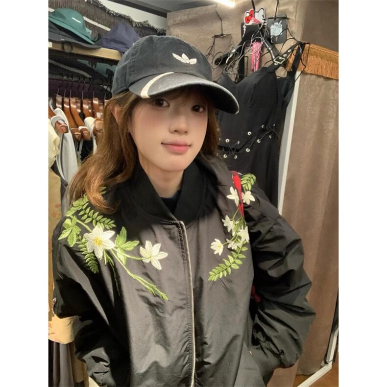美式街头花卉花环刺绣夹克春秋男女情侣款百搭棒球服外套,男装夹克,星座601-1