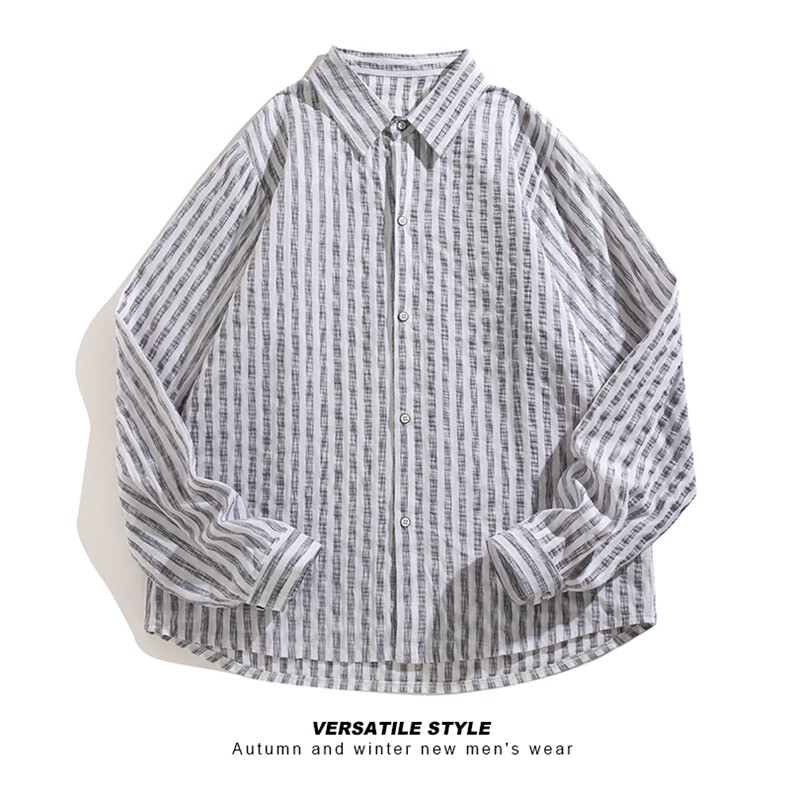 白底图新款风品质条纹长袖衬衫男士衬衣潮新中式T2452-P68，男装衬衫，电商A227