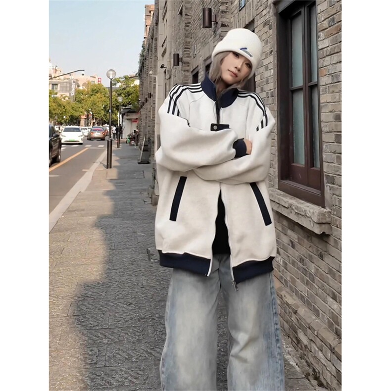 现货高品质拼接撞色运动夹克男女三条杠开衫棒球服A933-P45,男装夹克,星座1505