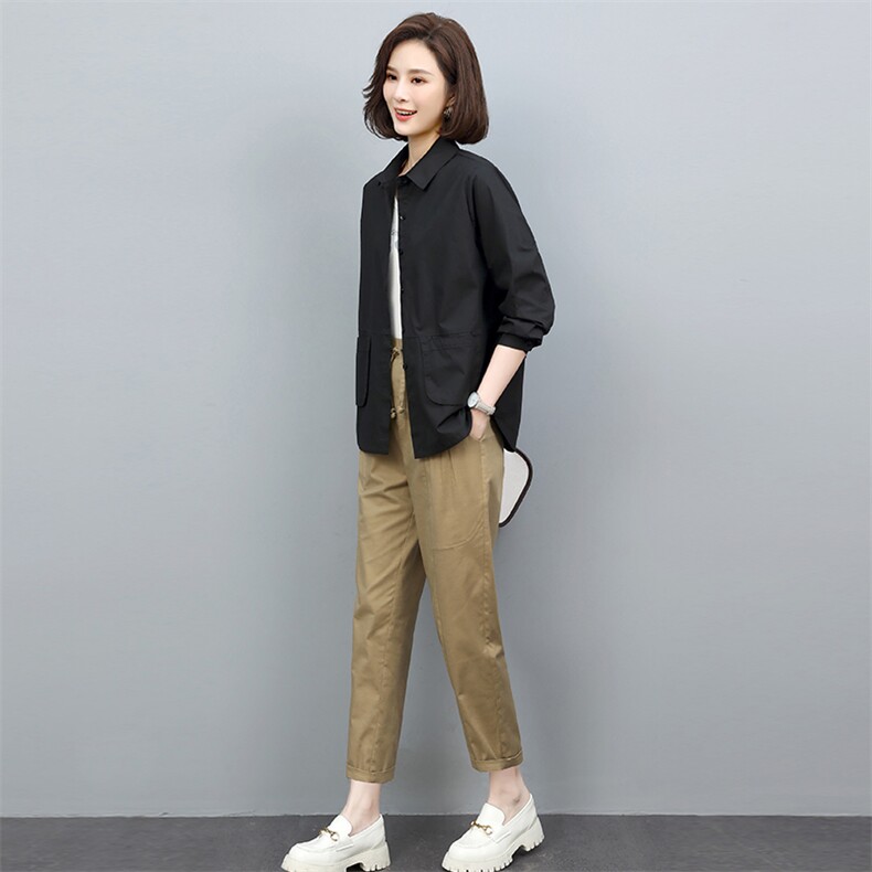 春秋装套装女宽松显瘦2022年新款潮韩版休闲百搭衬衫两件套装裤子,女装套装/套裙,忆绮罗
