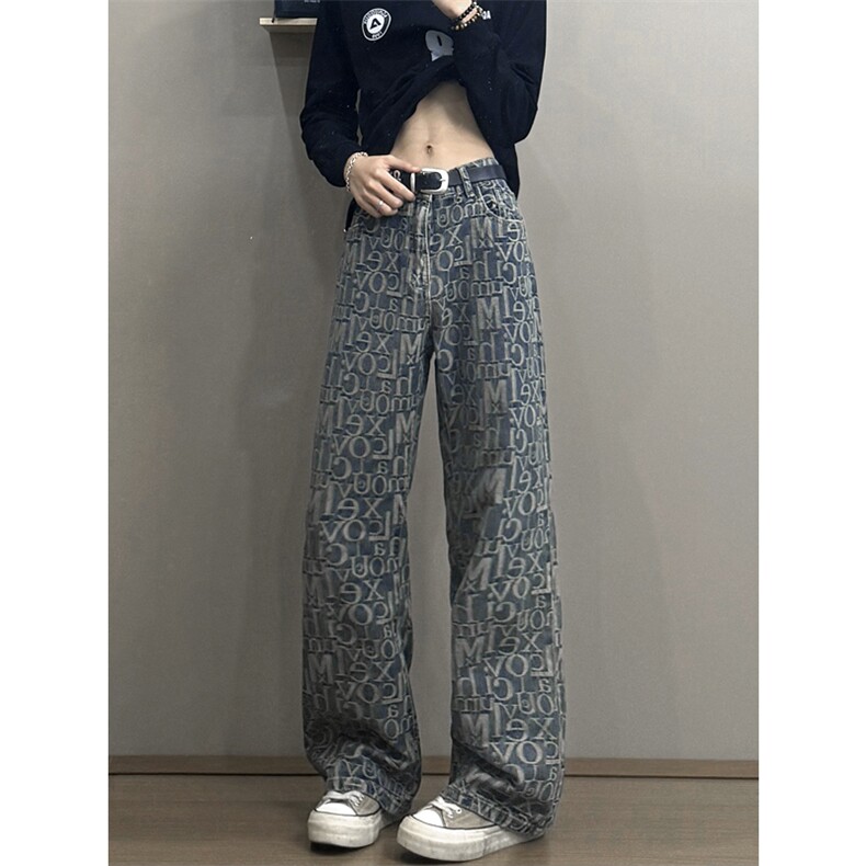 B221美式ins高街暗黑宽松直筒提花牛仔裤LK24395-特P52控88,男装牛仔裤,电商B221