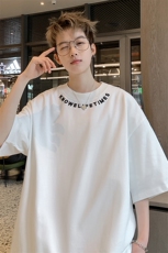 港风大码宽松百搭字母刺绣圆领短袖T恤男潮流XZ213-T068-P35控48，男装T恤，星座213