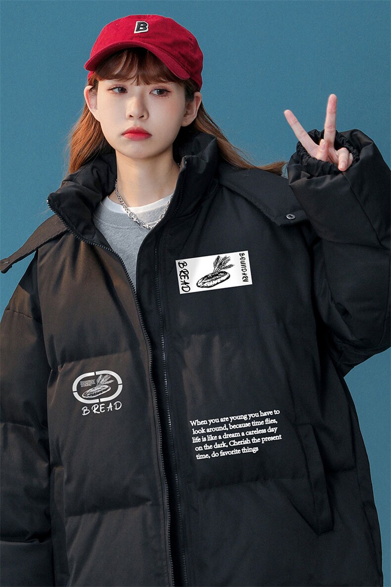 中性风22冬季新品设计感潮牌图案印花连帽加厚棉衣MY210P115控158,男装棉衣,A247A